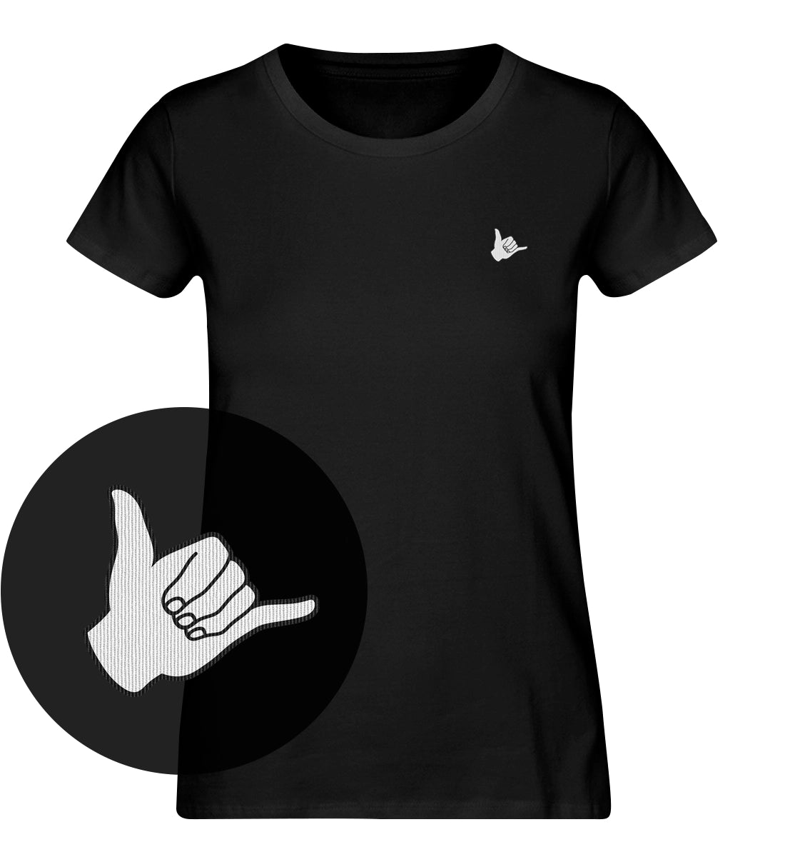 Shaka gestickt - 100 % Bio Frauen Shirt mit Stick