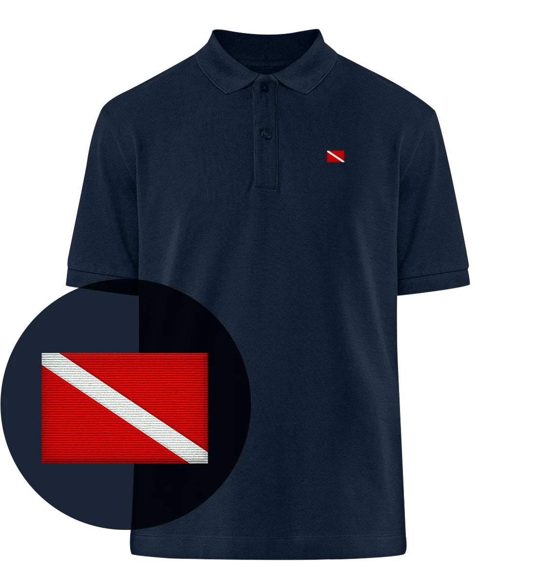 Taucherflagge gestickt - 100 % Bio Polo-Shirt mit Stick